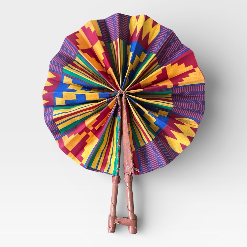 African Wax Fabric & Leather Folding Fan – Handmade in Ivory Coast